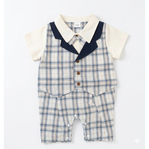 Baby Boys Formal Romper Bow Style Checks