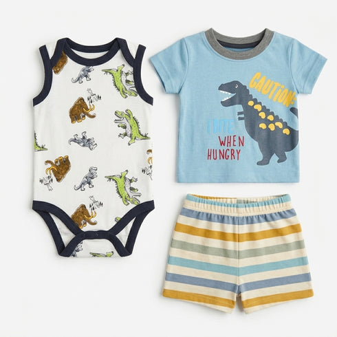 Baby Boys T-Shirt Bodysuit & Shorts Set Blue Dino Set