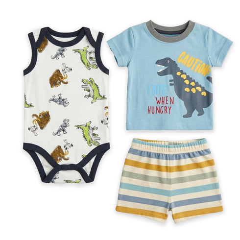 Baby Boys T-Shirt Bodysuit & Shorts Set Blue Dino Set