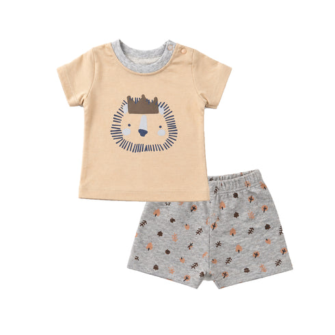 Baby Boys T-Shirt Bodysuit & Shorts Set Brown Roar Set
