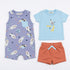 Baby Boys T-Shirt Onesie & Shorts 3-Piece Set Blue Brown Space Adventure Set