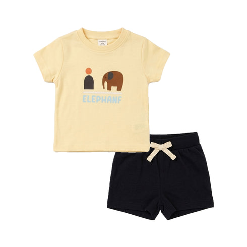 Baby Boys T-Shirt Onesie & Shorts 3-Piece Set Cream Elephant Set