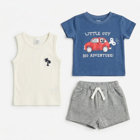 Baby Boys T-Shirt & Sando Shirt with Shorts Set Blue Little Guy Big Adventure Set