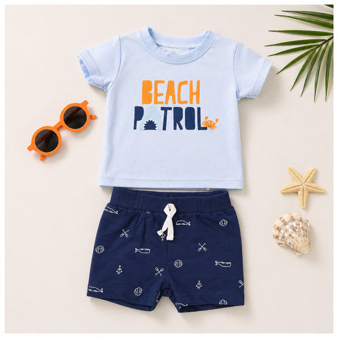 Baby Boys T-Shirt & Shorts Set with Sunglasses Blue Beach Patrol Nautical Set