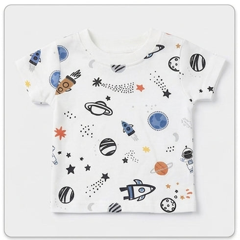 Baby Boys T-Shirt & Shorts Set with Bib & Socks Blue Galactic Space Explorer Set