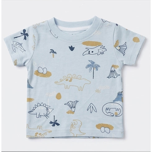 Baby Boys T-Shirt & Shorts Set with Bib & Socks Blue Purple Dino Set
