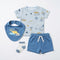 Baby Boys T-Shirt & Shorts Set with Bib & Socks Blue Purple Dino Set