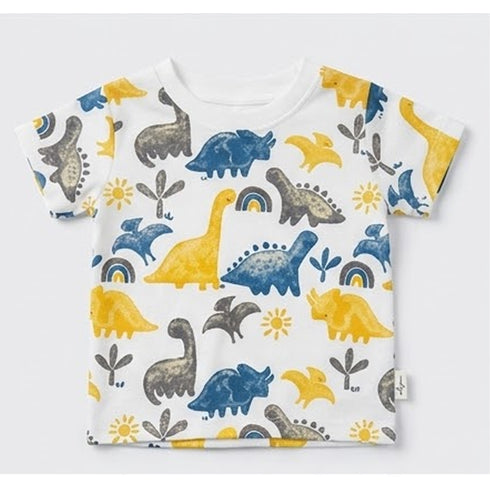 Baby Boys T-Shirt & Shorts Set with Bib & Socks Brown Dino Set