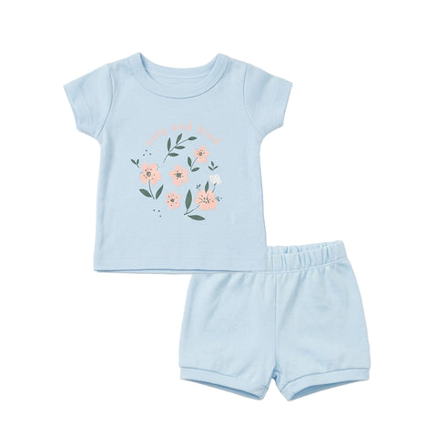 Baby Girls 2 T-Shirts & 2 Shorts Set Blue Pink Floral Set