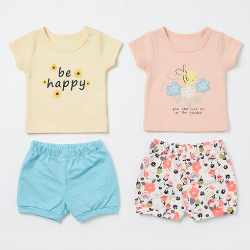 Baby Girls 2 T-Shirts & 2 Shorts Set Floral Set