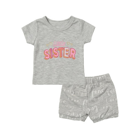 Baby Girls 2 T-Shirts & 2 Shorts Set Pink Grey Tiny Miracle Set
