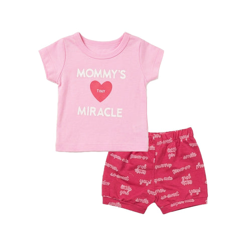 Baby Girls 2 T-Shirts & 2 Shorts Set Pink Grey Tiny Miracle Set