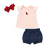Baby Girls 3 Pc Suit T-Shirt Shorts and Headband Pink Blue