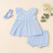 Baby Girls Cotton Frock Shorts and Headband Suit Set Blue Floral Print