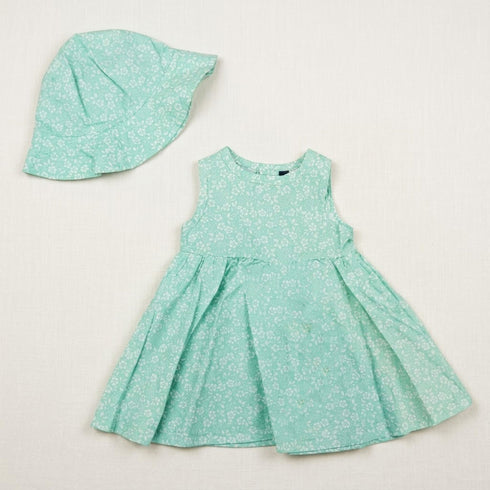 Baby Girls Cotton Frock with Hat Green Floral Printed