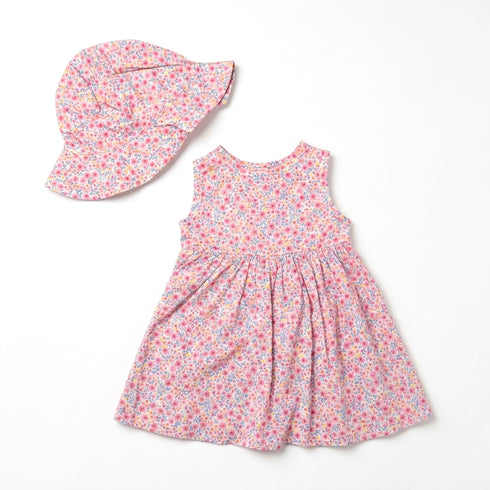 Baby Girls Cotton Frock with Hat Pink Floral