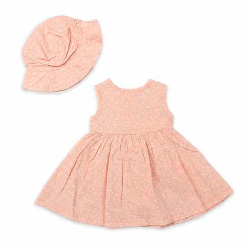 Baby Girls Cotton Frock with Hat Peach Floral Printed