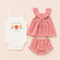 Baby Girls Cotton Suit Set Frock Bodysuit and Panty Red White Checks & Floral