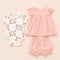 Baby Girls Cotton Suit Set Frock Bodysuit and Shorts Pink White Floral