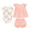 Baby Girls Cotton Suit Set Frock Bodysuit and Shorts Pink White Floral