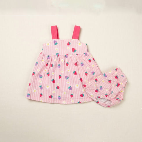 Baby Girls Cotton Suit Set Frock and Panty Pink Floral