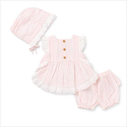 Baby Girls Cotton Suit Set Frock Shorts with Hat Baby Pink Striped
