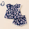 Baby Girls Cotton Suit Set Frock Shorts with Headband Blue Floral