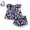 Baby Girls Cotton Suit Set Frock Shorts with Headband Blue Floral