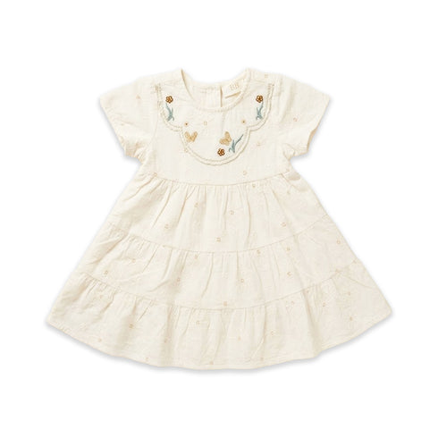 Baby Girls Cotton Embroidered Frock Cream Floral Embroidery