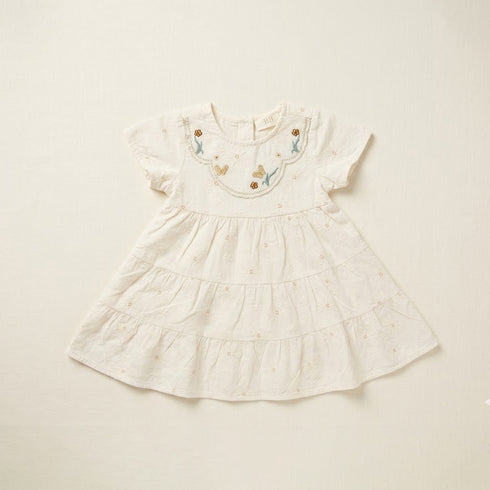 Baby Girls Cotton Embroidered Frock Cream Floral Embroidery