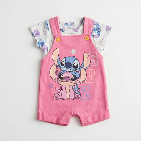 Baby Girls Dangri Suit with T-Shirt Pink Stitch Design