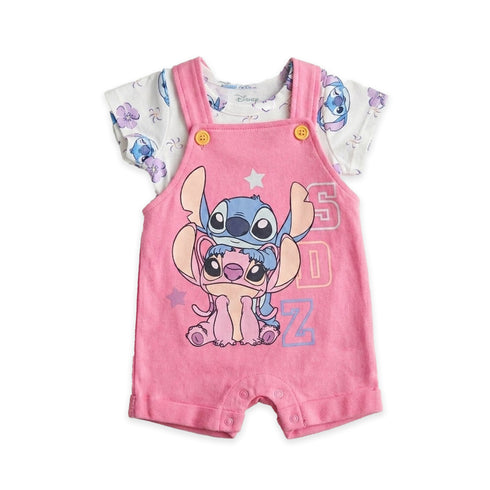 Baby Girls Dangri Suit with T-Shirt Pink Stitch Design