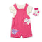 Baby Girls Dungaree Dress Set with T-Shirt & Socks Pink Dino Set