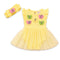 Baby Girls Frock with Bodysuit Cotton Jersey Net Yellow Embroidered Textured