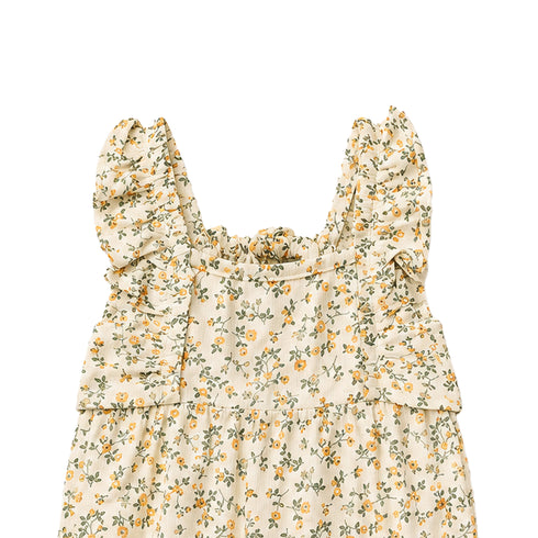 Baby Girls Cotton Jumpsuit Cream Floral Print with Headband