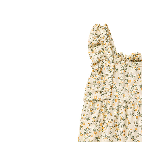 Baby Girls Cotton Jumpsuit Cream Floral Print with Headband