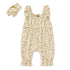 Baby Girls Cotton Jumpsuit Cream Floral Print with Headband