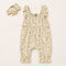Baby Girls Cotton Jumpsuit Cream Floral Print with Headband