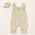 Baby Girls Cotton Jumpsuit Cream Floral Print with Headband