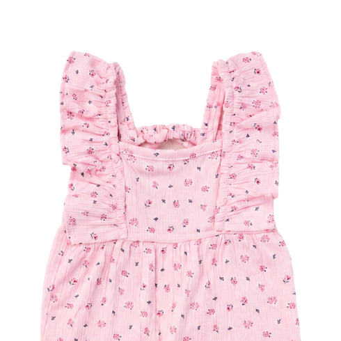 Baby Girls Cotton Muslin Jumpsuit Pink Floral Print with Headband