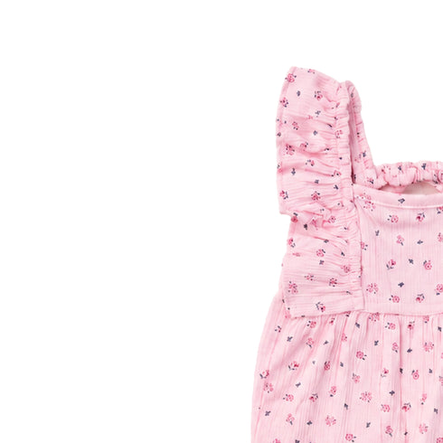 Baby Girls Cotton Muslin Jumpsuit Pink Floral Print with Headband