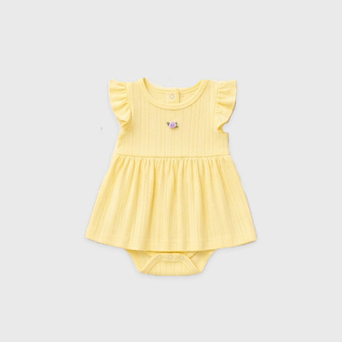 Baby Girls Pack of 3 Onesies Party Wear Frock Style Yellow Purple Textured Printed