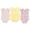 Baby Girls Pack of 3 Onesies Party Wear Frock Style Yellow Purple Textured Printed
