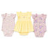 Baby Girls Pack of 3 Onesies Party Wear Frock Style Yellow Purple Textured Printed