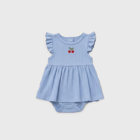 Baby Girls Pack of 3 Onesies Party Wear White Blue Textured Printed