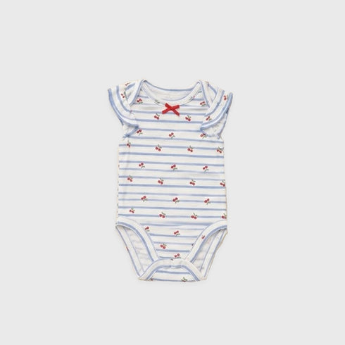 Baby Girls Pack of 3 Onesies Party Wear White Blue Textured Printed