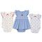 Baby Girls Pack of 3 Onesies Party Wear White Blue Textured Printed