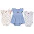 Baby Girls Pack of 3 Onesies Party Wear White Blue Textured Printed