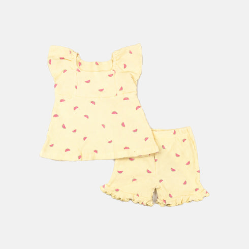 Baby Girls Suit Set Cotton Frock Shorts Lemon Yellow Printed