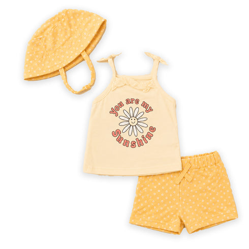 Baby Girls Suit Set Sando Shirt with Shorts and Hat Yellow Sunshine